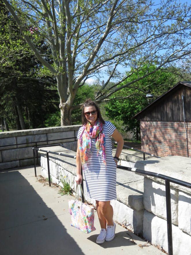 european vacation, striped dress, 1 dress 3 ways, sarah in style, sporty, chicago blogger, windy city bloggers