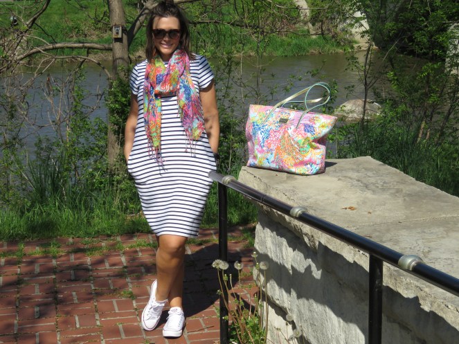 european vacation, striped dress, 1 dress 3 ways, sarah in style, sporty, chicago blogger, windy city bloggers