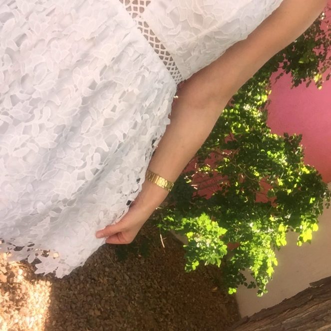 white dress, lace, it's all in the details, sarah in style, windy city bloggers, fashion blogger, the saguaro, dejavu