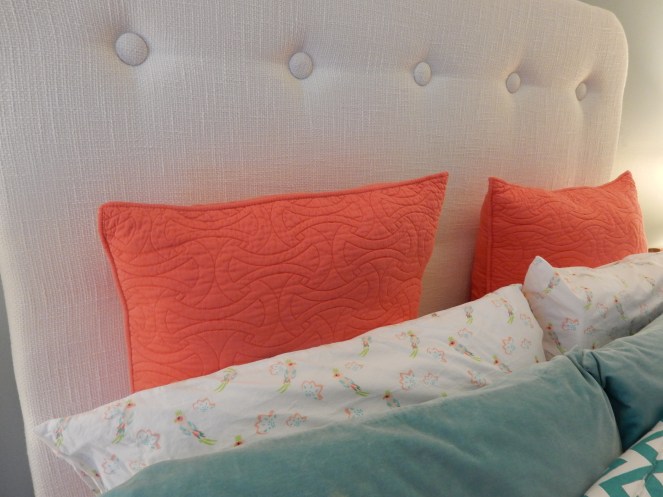 sarahinstyle.com, sarah in style, bedroom, interior design, sanctuary, my own bed, coral and blue, windy city bloggers, design blogger, chicago blogger