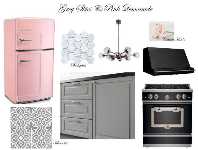 Big Chill, bigchill.com, retro kitchen appliances, pink refrigerator, grey and pink kitchen, sarah in style, grey kitchen tile, Anthropology, Ikea, sarahinstyle.com, interior design blog, interior design, modern home, pink kitchen
