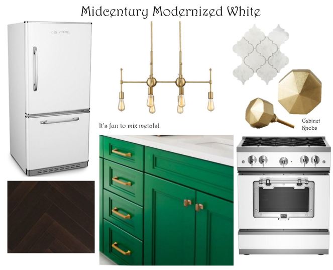 green kitchen, green kitchen cabinets, gold chandelier, gold knobs, allmoder.com, mid century modern, beach kitchen, beachy kitchen, blue fridge, blue stove, Big Chill, bigchill.com, retro kitchen appliances, pink refrigerator, grey and pink kitchen, sarah in style, grey kitchen tile, Anthropology, Ikea, sarahinstyle.com, interior design blog, interior design, modern home, pink kitchen