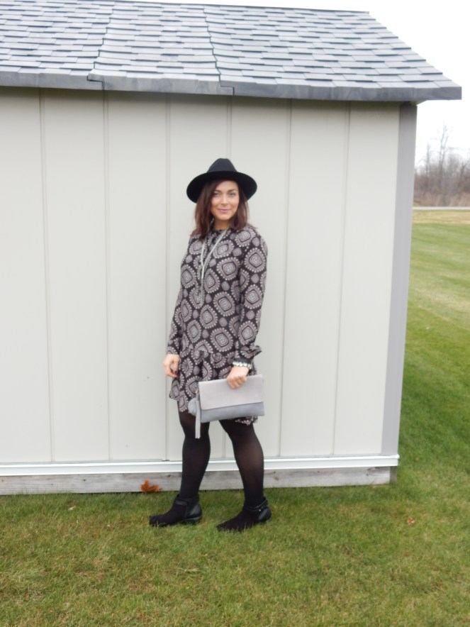 Pretty In Paisley, Sarah In Style, How to add color to an outfit, how to add color to your wardrobe, adding color to your outfit, adding color to your wardrobe, little black dress, LBD, sarahinstyle.com, black hat, pom pom purse, winter wardrobe, styling tips, style tips, fashion blogger