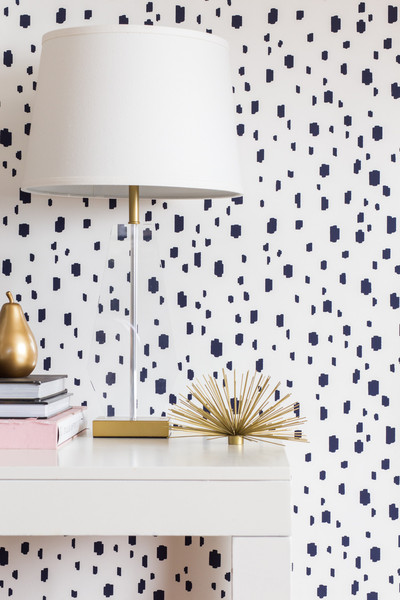 Caitlin Wilson Navy Spotted Wallpaper, Caitlin Wilson, Navy Spotted Wallpaper, Pierre frey, wallpaper, arty wallpaper, bold paper, design trends, fun wallpapers, stencils, sarah in style, sarahinstyle.com, Sarah Meyer, design blogger, on the blog, design trends