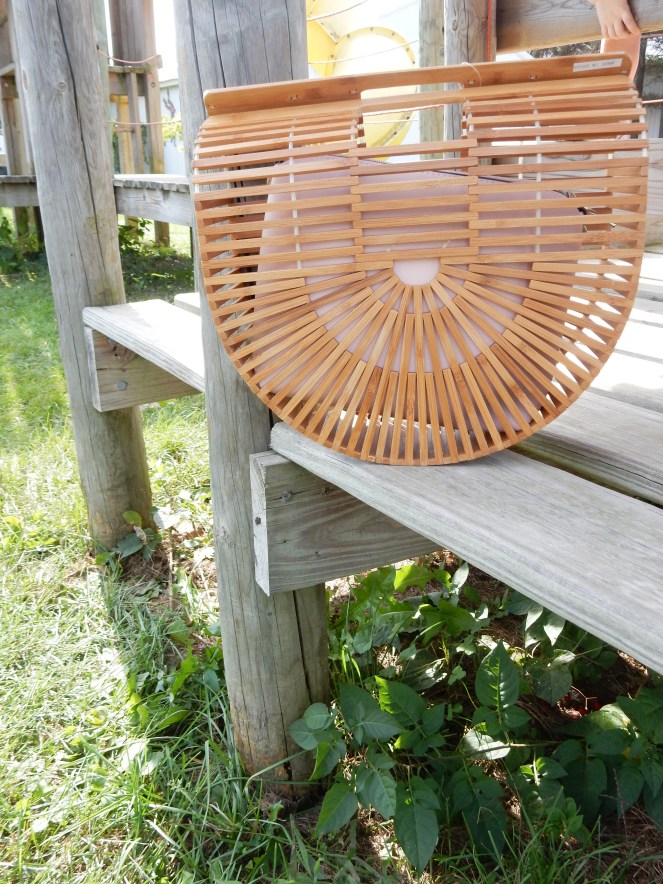 wood purse, fall fashion, seasonal clothing, what to wear this fall, fall trends, fall style, autumn style, apple orchard outfit, gingham ruffle top, gingham wrap top, red lace up flats, Pure Michigan, apple slushies, Sarah In Style, Sarah Meyer, fashion blogger, fashion blog, Chicago blogs, Chicago bloggers