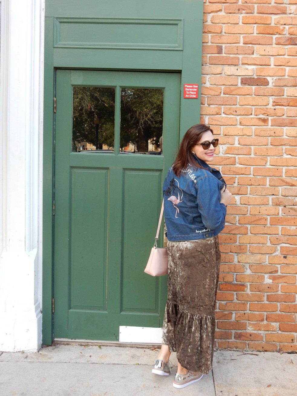 Sarah In Style, Sarah Meyer, Fashion Trends, 90s trends, What goes around in fashion comes around, Fashion inspiration, velvet dress, flamingo jacket, silver oxfords, pensacola, mardi gras, southern charm, fashion blogger, fashion blog, what to wear, how to dress like the 90's