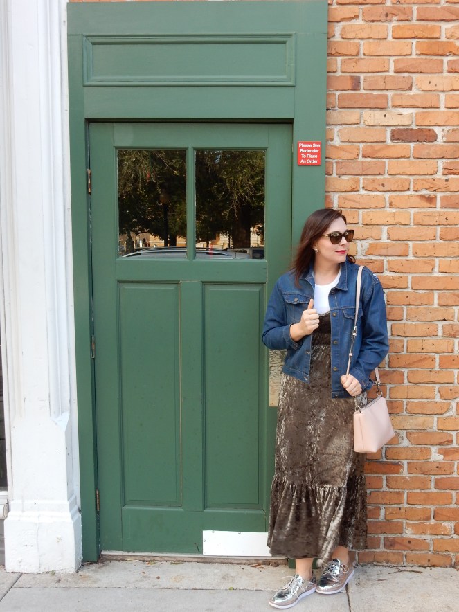 Sarah In Style, Sarah Meyer, Fashion Trends, 90s trends, What goes around in fashion comes around, Fashion inspiration, velvet dress, flamingo jacket, silver oxfords, pensacola, mardi gras, southern charm, fashion blogger, fashion blog, what to wear, how to dress like the 90's