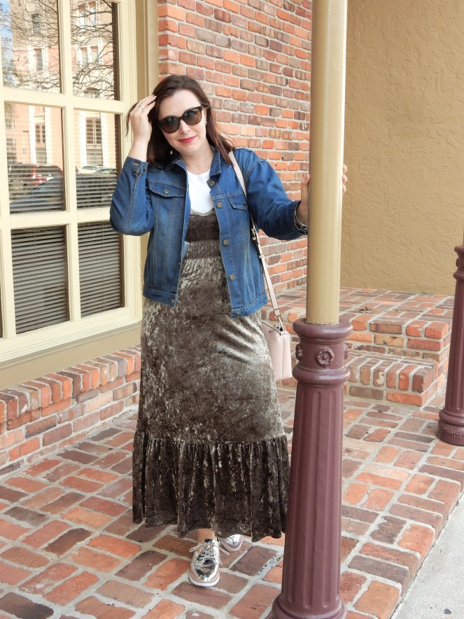 Sarah In Style, Sarah Meyer, Fashion Trends, 90s trends, What goes around in fashion comes around, Fashion inspiration, velvet dress, flamingo jacket, silver oxfords, pensacola, mardi gras, southern charm, fashion blogger, fashion blog, what to wear, how to dress like the 90's