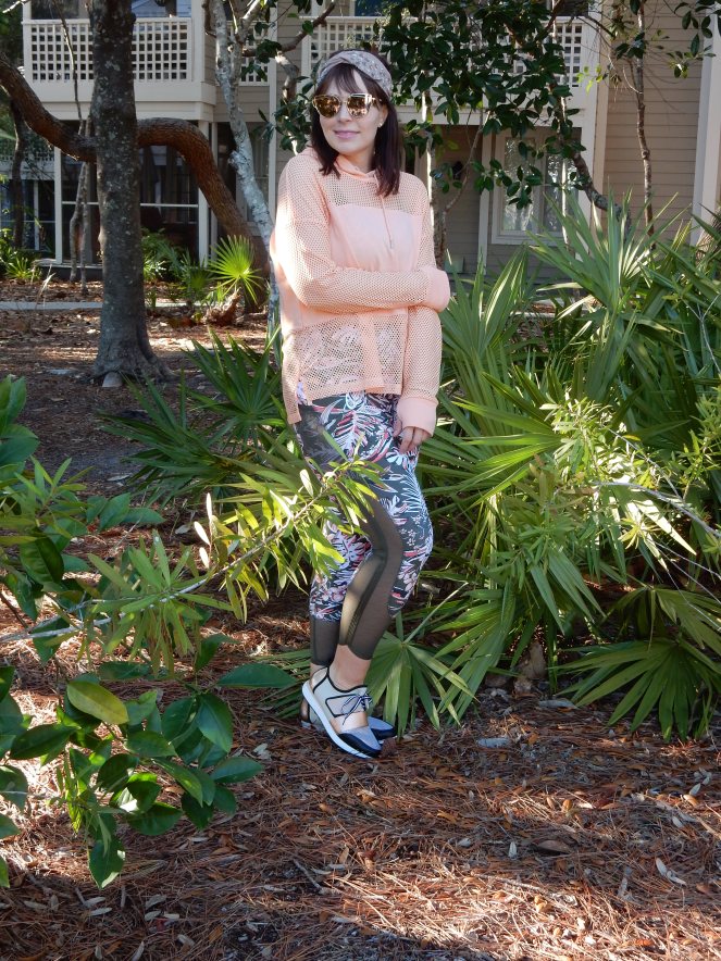 vacation workouts, florida workouts, beach workouts, cotton on active wear, palm print workout clothes, cool tennis shoes, sarah in style, hairdo, clip in bangs, Sarah Meyer, alternative work outs, exercise outdoors, cute exercise clothes, fashion blog, fashion blogger, what I wore