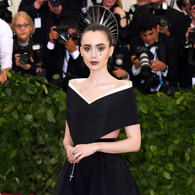 Met Gala, Heavenly Bodies, Fashion and the Catholic Imagination, The Met, red carpet fashion, celebrity fashion,  fashion's biggest night, Versace, Met Gala 2018, oscars of fashion, ariana grande, zendaya, sarah jessica parkers, best head pieces, halos, Amber heard, headdresses, Blake Lively, Gigi Hadid, Mindy Kaling, Madonna, rihanna, catholic fashion, lily collins, costume institute