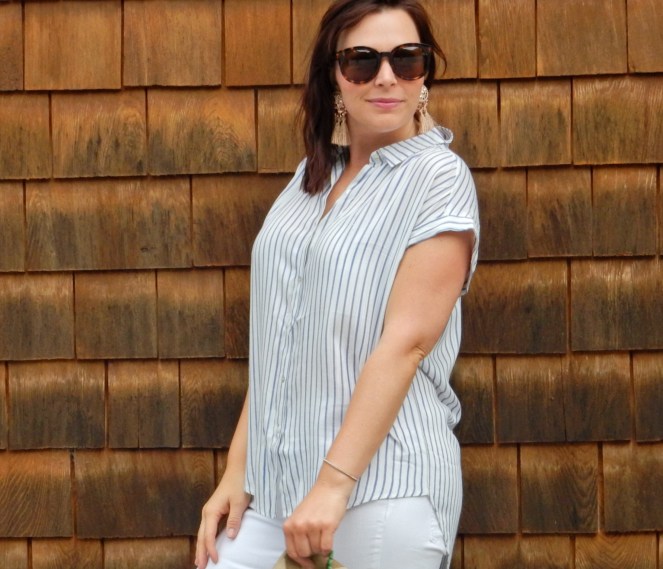 summer white, summer slides, summer mules, palm print shoes, palm print slides, soft surroundings shoes, perfect summer outfit, summer fashion tips, what to wear this summer, summer trends, blogger fashion tips, Sarah Meyer, Sarah In Style, Talbots girlfriend jeans, sunglass warehouse, mudpie gold clutch, palm leaf fashion, Glen Craft Marina, Glen Arbor Michigan