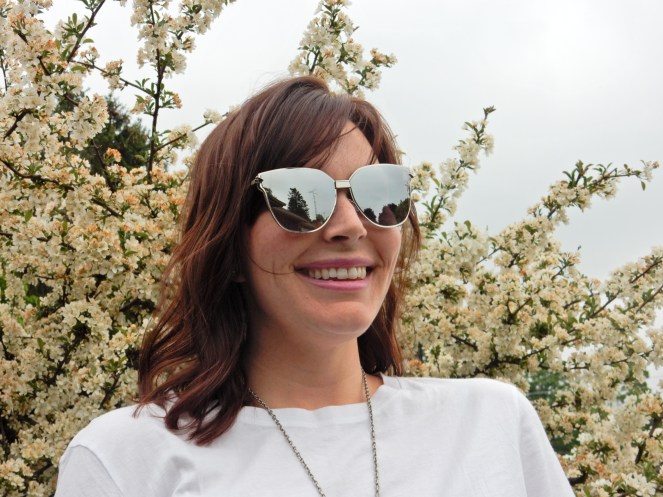 sarah in style, sarahinstyle.com, Sarah Meyer, Vionic tennis shoes, pink Vionic shoes, Vionic. best supportive shoes, cute supportive shoes, Chanel cross body, black chanel bag, polka dot jeans, white ruffled top, sunglass wharehouse, spring style, dressing for you, finding your style, chicago blogger, fashion blogger tips