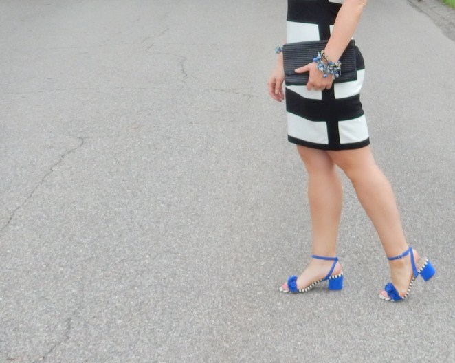 no more monday blues, beat monday blues, make monday better, blue shoes, soft surroundings blue shoes, soft surroundings shoes, black and white striped outfits, black and white striped dress, blue shoes with flowers, what to wear this summer, summer style, Sarah Meyer, sarah in style, positive outlook on the week, George strait advice