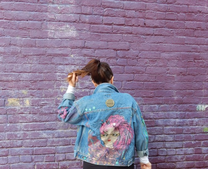90's Jean Queen, Jean Queen, What's Old Is New Again, Retro Fashion, Painted Jean Jacket, Painted Denim Jacket, Bejeweled Jean Jacket, Calvin Klein Jean Jacket, Sarah In Style, Multi Color Glitter Sneakers, Kate Spade pink purse, Get out there, Sunglass Warehouse, Bay City Michigan, Sarah Meyer, Fashion Retake