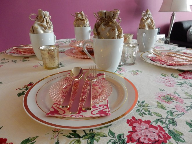 Dining Decor, Through Rose Colored Glass, Miss America glassware, table decor, table decorations, table inspiration, table set up, vintage glassware, vintage tablecloth, tea party decor, Sarah In Style, Sarah Meyer, blogger decorating tips