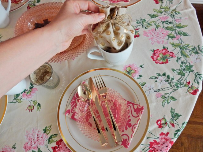 Dining Decor, Through Rose Colored Glass, Miss America glassware, table decor, table decorations, table inspiration, table set up, vintage glassware, vintage tablecloth, tea party decor, Sarah In Style, Sarah Meyer, blogger decorating tips