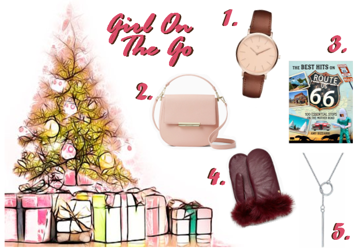 Holiday Gift Guide, Gift Guide, Gift Guides, Gifts for the fashion lover, girl on the go, gifts for travelers, gifts for busy people, sarah in style, christmas gift ideas, holiday gift guides, Kate Spade Byrdie, Convertible bags, Leather mittens, Ugg mittens, route 66 book, leather women's watch, blush and bar