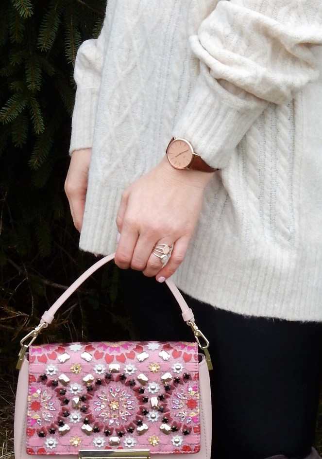 wolfpoint, rose gold watch, Cable Knit Sweater, off the shoulder sweaters, leather leggings, grey over the knee boots, black felt hat, kate spade pink purse, winter styling, winter fashion, what to wear this winter, sarah in style, sarah Meyer, sarahinstyle.com, winter fashions, trendy sweaters, winter trends, chicagogrammers, windy city bloggers, blogger fashion, blogger styling tips