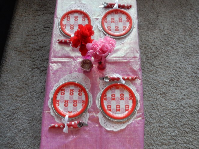 Dining Decor, Valentines Decorations, Valentines Table, Valentines Meal Ideas, Sarah In Style, Sarah Meyer, interior decorating, tablescape, decorating ideas, table ideas, February table, decorating blog, decorating blogger, Dollar Tree, decorating on the cheap, cheap party planning tips, cheap party planning