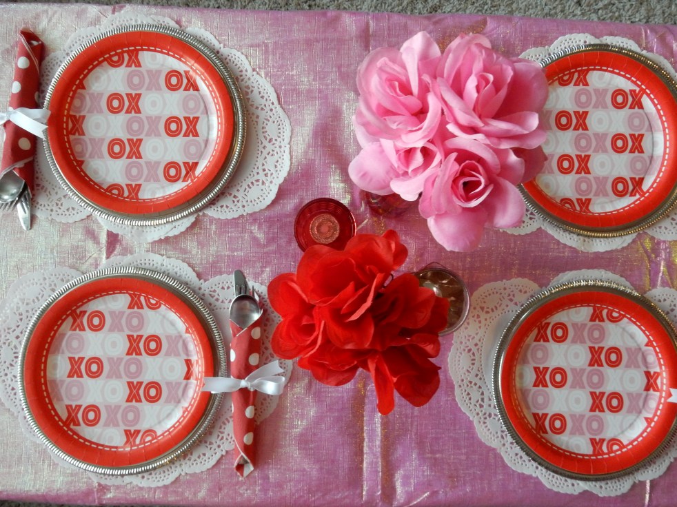 Dining Decor, Valentines Decorations, Valentines Table, Valentines Meal Ideas, Sarah In Style, Sarah Meyer, interior decorating, tablescape, decorating ideas, table ideas, February table, decorating blog, decorating blogger, Dollar Tree, decorating on the cheap, cheap party planning tips, cheap party planning