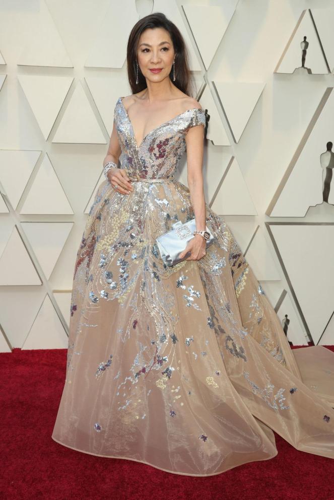 Michelle Yeoh, Elie Saab, 91st Academy Awards, Dolby Theater Hollywood, Oscars 2019, Academy Awards, Red Carpet, Oscars Red Carpet 2019, Best Dressed, Celebrity Fashion, On the red carpet, celebrity style, red carpet jewelry, most expensive jewelry at the oscars, most expensive jewelry at the academy awards, awards season best looks, Sarah In Style, Sarah Meyer, Kodak Theater, Roosevelt Hotel Los Angeles