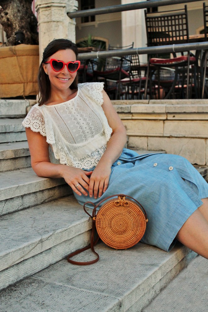 Split Croatia, Split Photographers, Split Photography, Sarah In Style, Sarah Meyer, Heart Sunglasses, Travel Wardrobe, Travel Fashion, Travel Accessories, How to Pack for Vacation, Packing Tips, Travel Basics, Wardrobe Basics, Visit Split, Visit Croatia, Wicker Purse, Cool Sunglasses, How to accessorize, Samm Creative