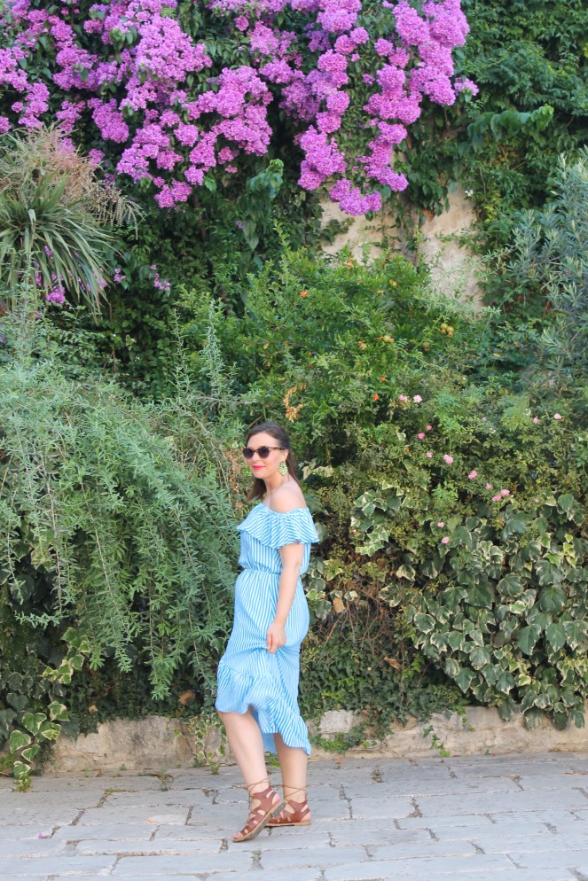 brown lace up sandals, tommy bahama dress, blue and white striped dress, vince camuto hat, round straw purse, L'oreal Infallible, Lip Stain, Split, Split Croatia, Croatian Cities, What to pack, Packing tips, Packing by color, Packing color scheme, vacation blues, what to pack for vacation, Sarah In Style, Sarah Meyer, Blogger travel tips, European travel tips, SarahInStyle.com, Tommy Bahama, Vince Camuto, Visit Split, Split city, Visit Croatia, Packing 101, Avoiding stress while packing