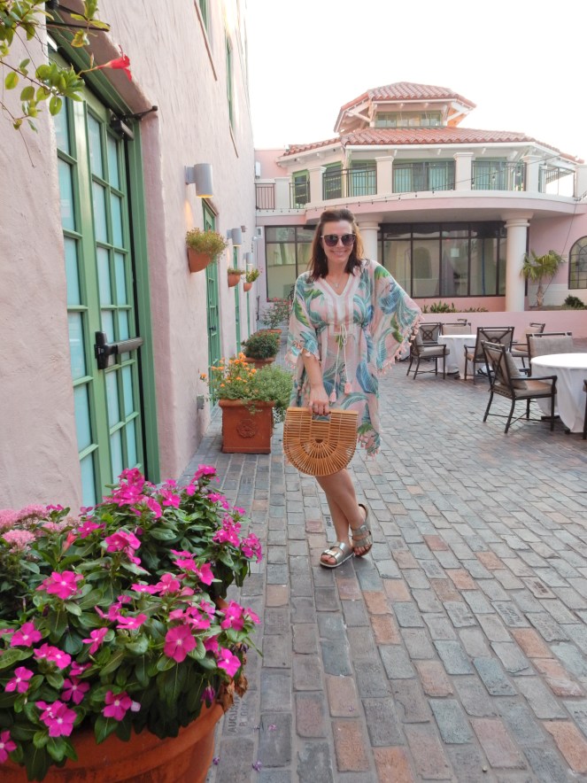 Sarah In Style, SarahInStyle, SarahInStyle.com, Sarah Meyer, Pink Palace, The Vinoy, The Vinoy Renaissance, St. Petersburg Hotels, Swim Cover Up, Swim cover ups, Spartina, Pink palm print, Palm print swim, Pink hotels, swim accessories, vacation styling, what to pack for vacation, day to night looks, from beach to chic, Marriott Hotels