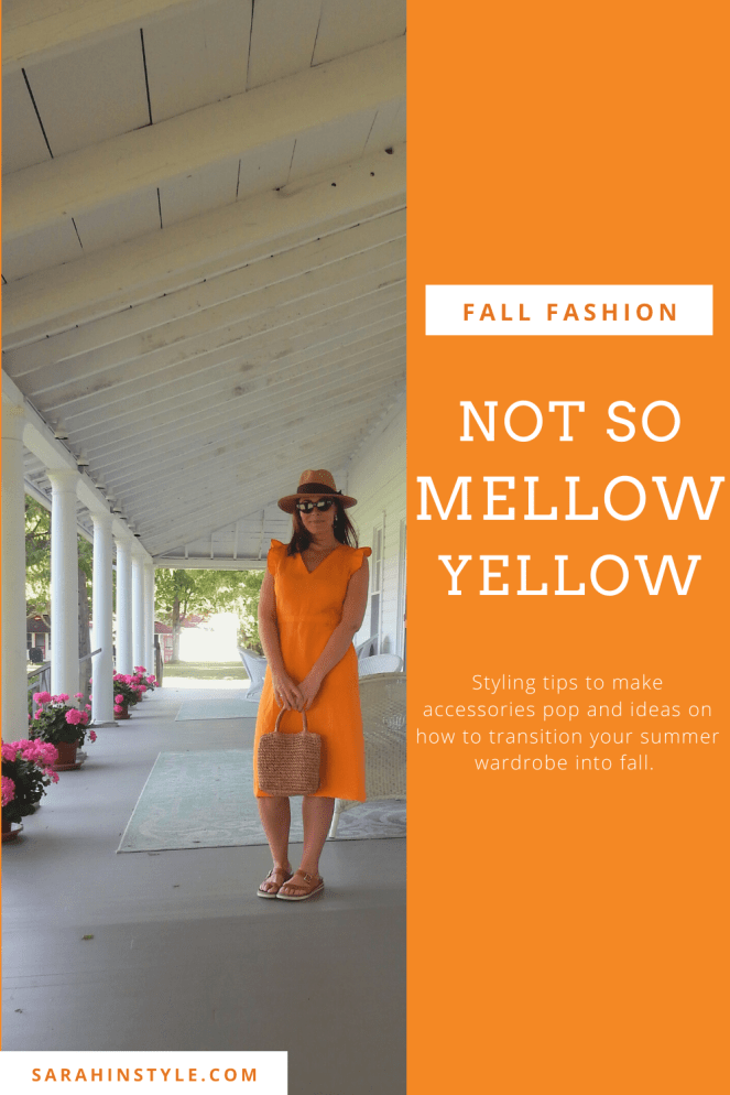 Sarah In Style, SarahInStyle.com, Sarah Meyer, Golden Yellow Dress, Mellow Yellow, Not so Mellow Yellow, Yellow Ruffled Dress, Cat Eye Sunglasses, Cheap Sunglasses, Cute Sunnies, Unique Sunglasses, Sunglass Warehouse, Loft Yellow Dress, Loft Straw Hat, Straw & leopard Hat, Fringe straw bag, Summer 2020 Fashion, Fall Fashion, Fall 2020 Fashion, Summer Wardrobe Transition, Fall Wardrobe Transition, Transitional Wardrobe, What to wear this fall, Mephisto sandals, Blogger Fashion Tips, Blogger Styling Tips, Blogger Fall Fashion, How to wear yellow, what's a good look from summer to fall, perfect fall dresses, what to wear this fall, how to wear a dress in fall