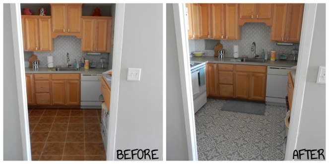 Sarah In Style, SarahInStyle.com, DIY Blog, Design Blog, Home Renovations, Kitchen Before and After, Kitchen Before and Afters, How to lay tile, DIY Kitchen Floors, DIY Peel and Stick Tile, DIY Peel & Stick Tile, DIY Tile, DIY Floor Tile, Floor Pops, Floor transformation, How to brighten a kitchen, Modern Floor Tile, Gray and white floor tile, Spanish Floor Tiles, DIY inspirations, Blogger DIY Tips, Blogger Design Tips