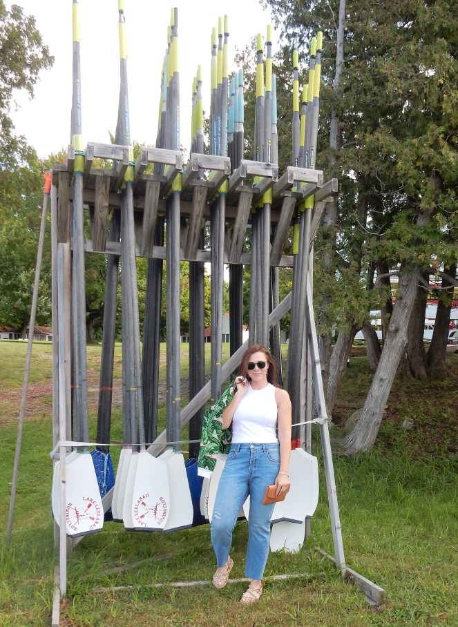 Sarah In Style, SarahInStyle.com, Sarah Meyer, Judith March, Anthropologie Jeans, High waisted jeans, Palm Print Jacket, Palm Tree Earrings, White Racerback tank, Athleta Tank tops, studded sandals, green sunglasses, Sunglass Warehouse, #getoutthere, Fountain Point Resort, Michigan Resorts, Up North Michigan, Fashion to fit your mood, How to dress on a gloomy day, Fashion is fun, You can wear white after labor day, Make fashion your own, Style advice to lift your mood, Dress to fit the mood you want, fashion blogger, blogger style advice, blogger fashion tips, Michigan fashion, Midwest Fashion