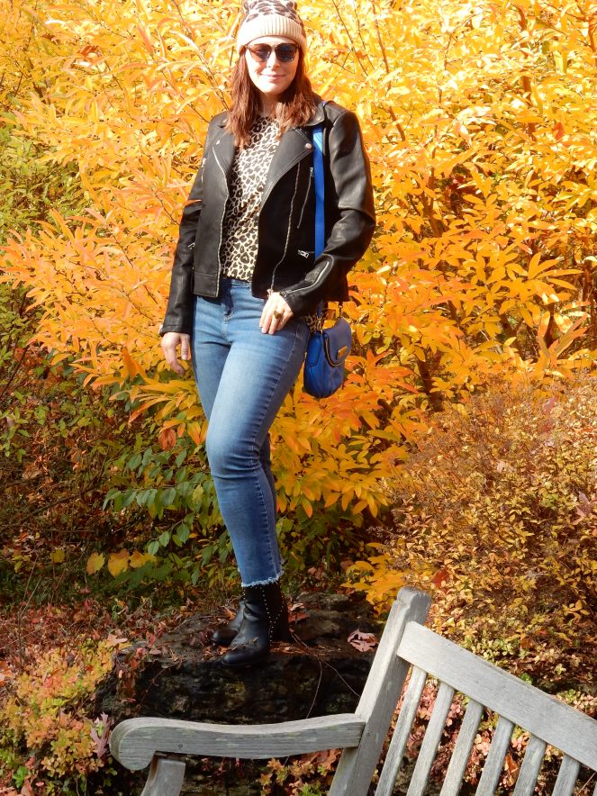 leather jacket, leather bomber, women's leather bomber, Topshop coats, Topshop leather jacket, Nordstrom Leather jacket, Leopard t-shirt, Leopard beanie, Blue crossbody bag, blue marc jacobs bag, sunglass warehouse, cool sunglasses, cute cheap sunglasses, get out there, #getoutthere, Sarah In Style, Sarah Meyer, fall fashion accessories, fall fashion must haves, the perfect jacket for any location, the perfect jacket for any season, falls must have coats, falls must have jackets, Sam Edelman booties, black studded booties, Cute fall fashions, how to dress for fall, leopard and leather, blogger fashion ideas, blogger fashion tips