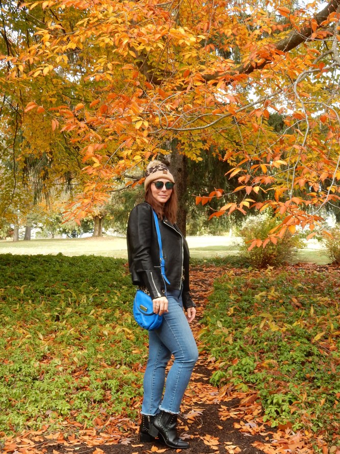 leather moto jacket, moto jacket, best moto jacket, leather jacket, leather bomber, women's leather bomber, Topshop coats, Topshop leather jacket, Nordstrom Leather jacket, Leopard t-shirt, Leopard beanie, Blue crossbody bag, blue marc jacobs bag, sunglass warehouse, cool sunglasses, cute cheap sunglasses, get out there, #getoutthere, Sarah In Style, Sarah Meyer, fall fashion accessories, fall fashion must haves, the perfect jacket for any location, the perfect jacket for any season, falls must have coats, falls must have jackets, Sam Edelman booties, black studded booties, Cute fall fashions, how to dress for fall, leopard and leather, blogger fashion ideas, blogger fashion tips