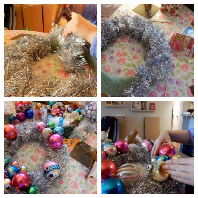 Sarah In Style, Blogger DIY, Christmas Decorations, DIY Wreaths, Vintage Ornament Wreath, Vintage Ornament Wreaths, How to make a wreath, how to find vintage ornaments, Christmas memory holder, How to show Christmas memories, Holiday Craft projects, Christmas Craft Projects, What to do with old ornaments, Craft Blogger, Craft Blogs, Vintage Christmas Ornaments