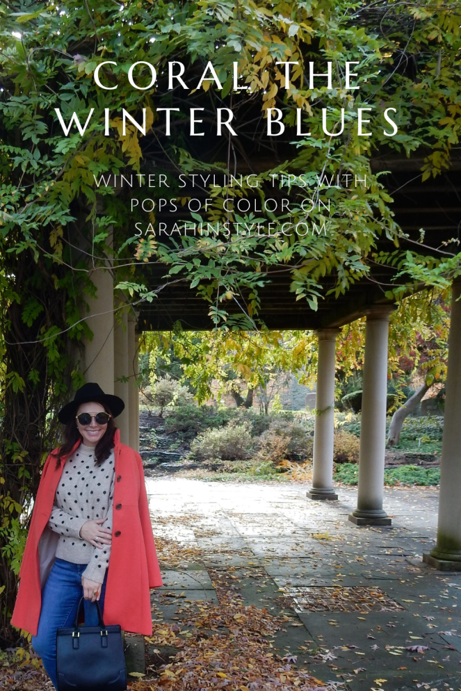 Sarah In Style, Coral Coat, Colorful Winter Coats, J. Crew Coat, Best Winter Coats, Best Winter Jackets, Fashion for your Mood, Mood Booster, Fashion Inspiration, Winter Fashion Tips, How to Dress in Winter, Best Coats 2020, Blogger Fashion Tips, Blogger Winter Fashion, Women's Goggle Sunglasses, Black Studded Booties, Chunky Sweaters, Styling Hats, Unique Sunglasses, Vintage Sunglasses, Winter Styling Tips, Stand Out Fashion, Stand out in Winter, Chicago Fashion, pop of color, color in wardrobe, peppy color in winter, winter pops of color