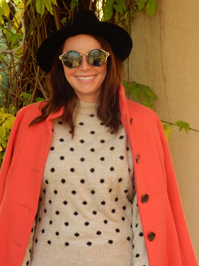 Sarah In Style, Coral Coat, Colorful Winter Coats, J. Crew Coat, Best Winter Coats, Best Winter Jackets, Fashion for your Mood, Mood Booster, Fashion Inspiration, Winter Fashion Tips, How to Dress in Winter, Best Coats 2020, Blogger Fashion Tips, Blogger Winter Fashion, Women's Goggle Sunglasses, Black Studded Booties, Chunky Sweaters, Styling Hats, Unique Sunglasses, Vintage Sunglasses, Winter Styling Tips, Stand Out Fashion, Stand out in Winter, Chicago Fashion, pop of color, color in wardrobe, peppy color in winter, winter pops of color