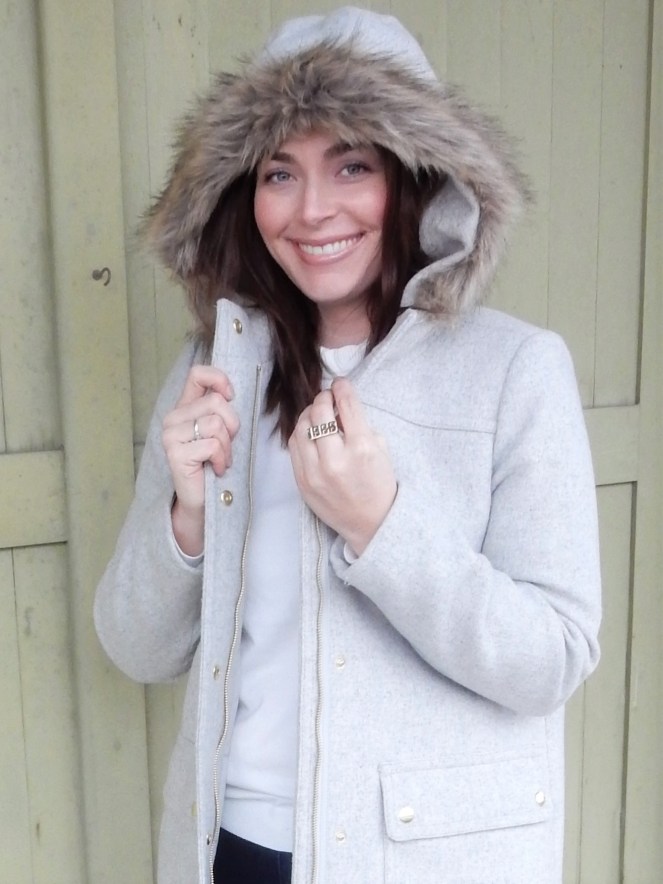 Sarah Meyer, Sarah In Style, SarahInStyle.com, Winter Fashion Trends, Colorful Winter Style, Best Winter Coats, Grey Wool Parka, J. Crew Coats, Best Winter Boots, Sperry Duck Boots, Pink Women's Boots, Ruffled Turtleneck, Personalized Jewelry, Personalized Ring, Year Ring, Commemorative Ring, Kate Spade Birdie Bag, Pink Ugg Socks, Pink Duck Boots, Blogger Fashion Tips, Blogger Fashion, How to dress for Winter, Cute Winter Style, Midwest Winter Fashion, Chicago Winter Fashion, Chicago Fashion Blogger