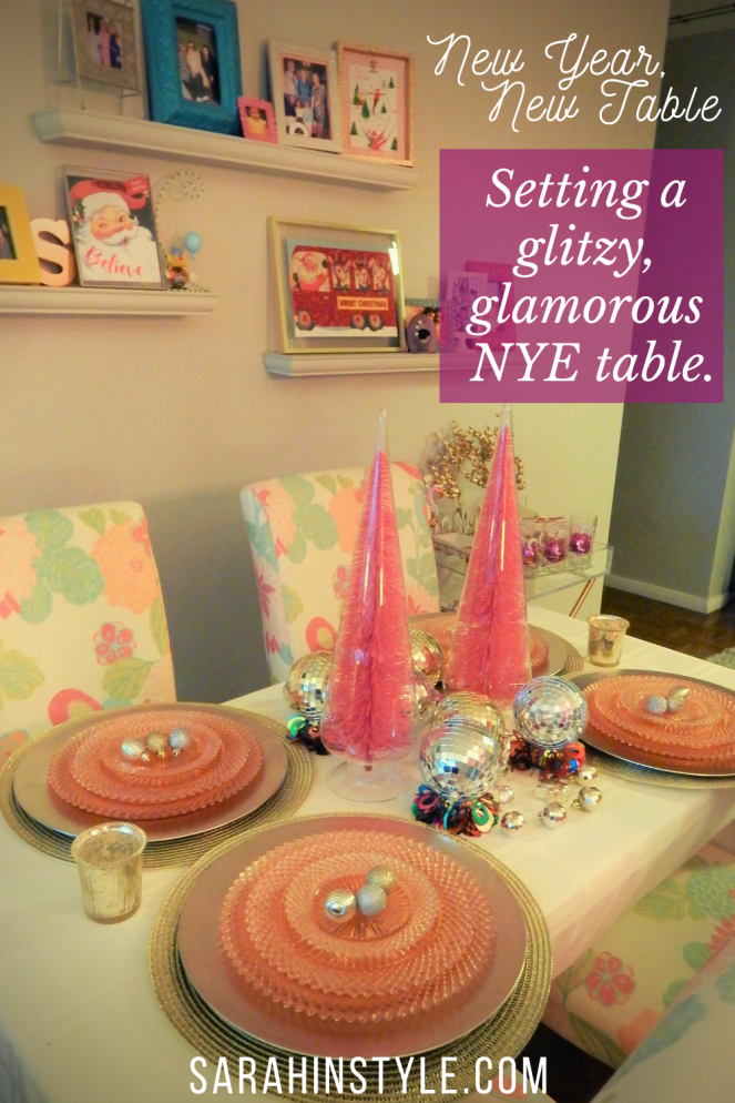 holiday table, holiday tablescape, christmas table, holiday table, christmas decorations, holiday decorating,  sarah in style, chicago blogger, holiday dining, holiday decor, lifestyle blogger, a peak at my table, Sarah Meyer, design blogger, NYE Table decor, Miss America glassware, Disco dining decor, Disco tablescape, New Year's Eve table decor, New Year's Eve tablescape, party planning tips, dinner party ideas