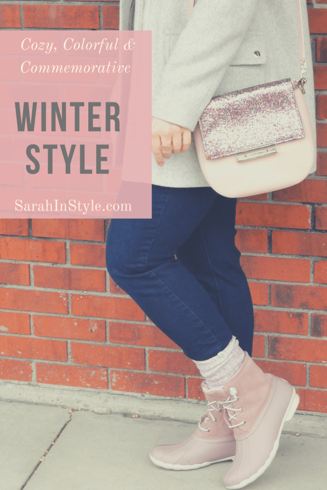 Sarah Meyer, Sarah In Style, SarahInStyle.com, Winter Fashion Trends, Colorful Winter Style, Best Winter Coats, Grey Wool Parka, J. Crew Coats, Best Winter Boots, Sperry Duck Boots, Pink Women's Boots, Ruffled Turtleneck, Personalized Jewelry, Personalized Ring, Year Ring, Commemorative Ring, Kate Spade Birdie Bag, Pink Ugg Socks, Pink Duck Boots, Blogger Fashion Tips, Blogger Fashion, How to dress for Winter, Cute Winter Style, Midwest Winter Fashion, Chicago Winter Fashion, Chicago Fashion Blogger