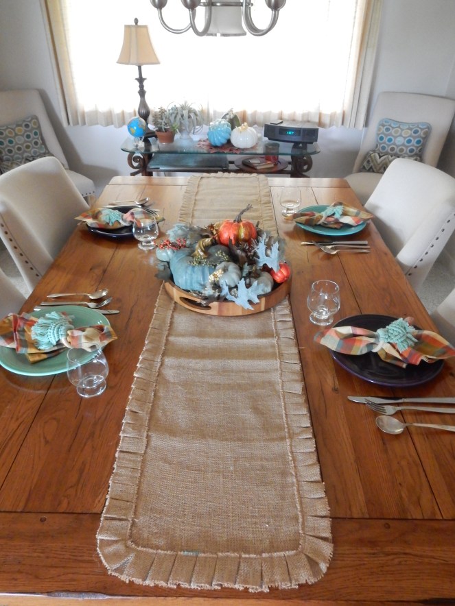 Sarah In Style, SarahInStyle.com, Sarah Meyer, Dining Decor, Fall tablescapes, November tablescapes, fall tablescape, decorating for fall, incorporating family traditions, cute table decor, plaid napkins, crochet napkin rings, table decorating ideas, autumn decor, mix and match tablescape, ombre tablescape, Fiestaware, holiday entertaining, fall entertaining, design blog tips