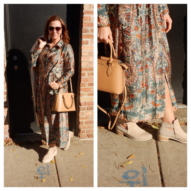 Sarah In Style, SarahInStyle.com, Sarah Meyer, Fashion Blogger Chicago, Chicago Fashion Blogger, Blogger Styling Tips, How to wear boots, Styling Boots for fall, Tan Boots, Boots with Dresses, Target Boots, Kate Spade tan purse, Green velvet headband, Lobe Love earrings, best statement earrings, Sunglass Warehouse, Best cheap sunglasses, Fall 2021 Fashion, Winter 2021 Fashion, Blogger Fashion Inspiration, Q2 Dress, Jewel Toned Dress, Zara Jackets