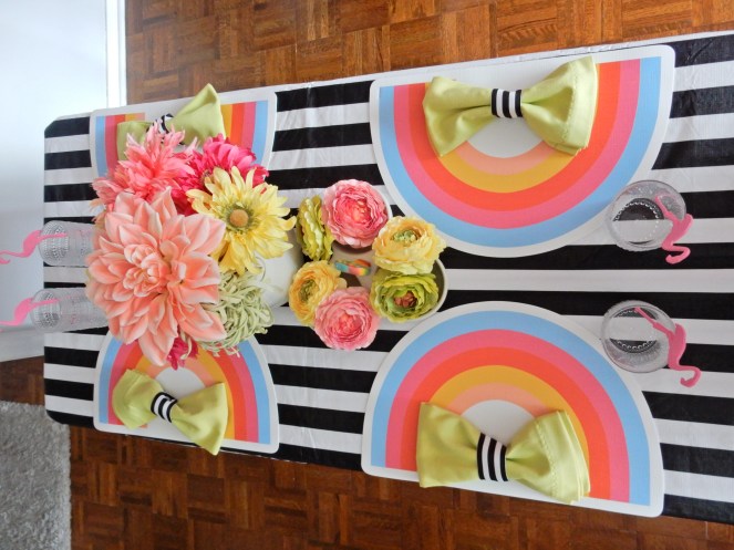 Rainbow and flamingo party decor